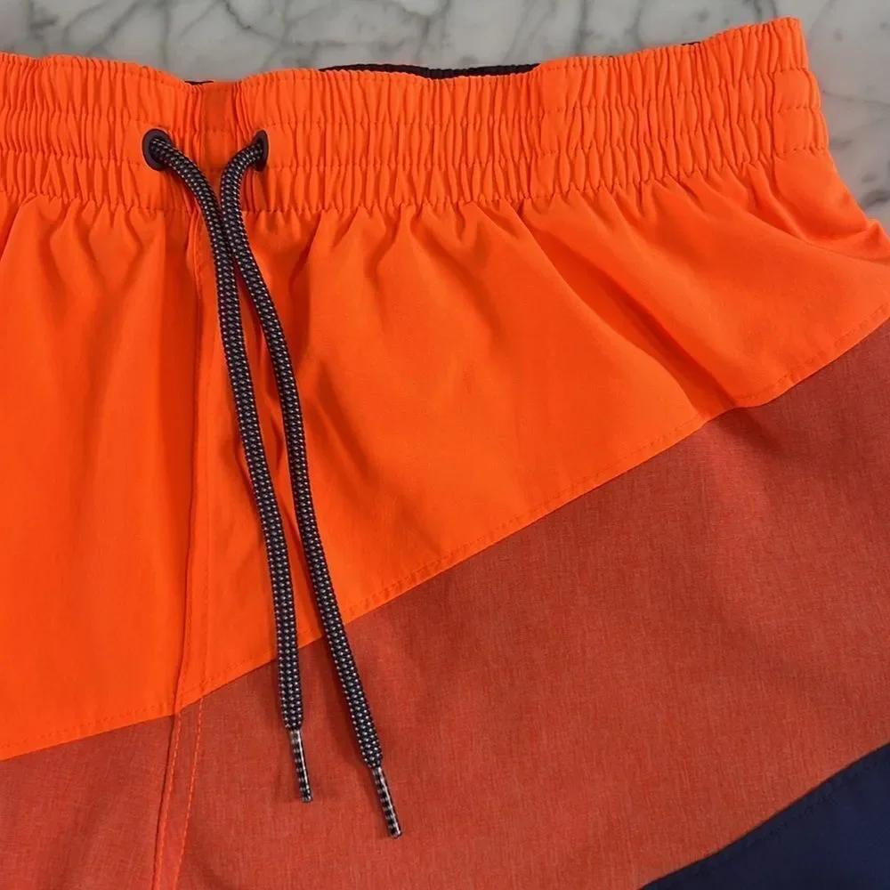 Nike Total Orange & Blue Color block Strip Volley Swim Shorts Size Large NWOT